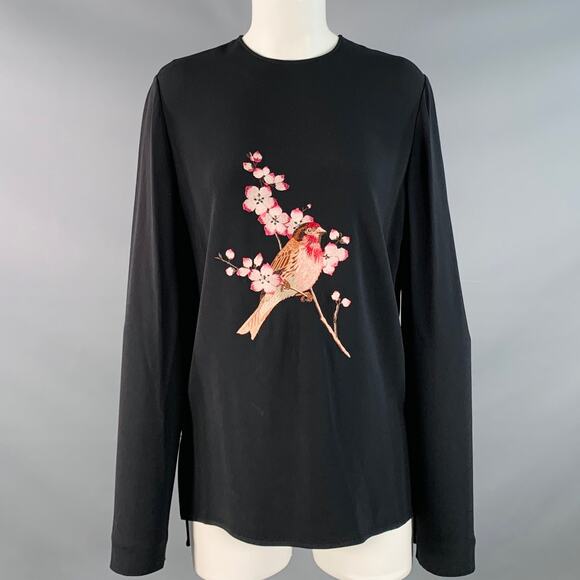 Stella McCartney Sweaters - STELLA McCARTNEY Size 4 Black Pink Viscose Blend Embroidered Bird Pullover
